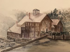 old mill watercolor painting